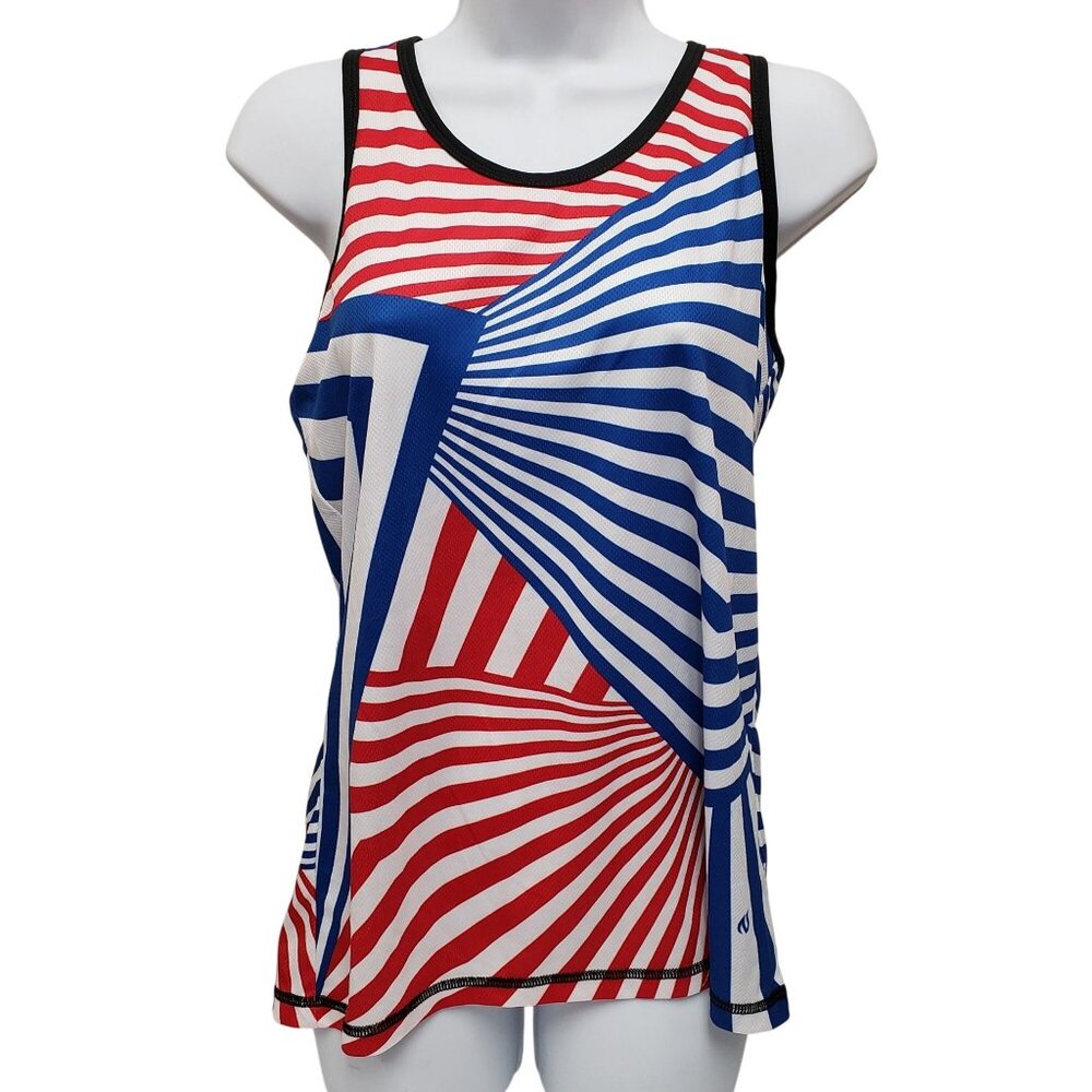 InknBurn Womens Tank Top Red White Blue Striped Size Large